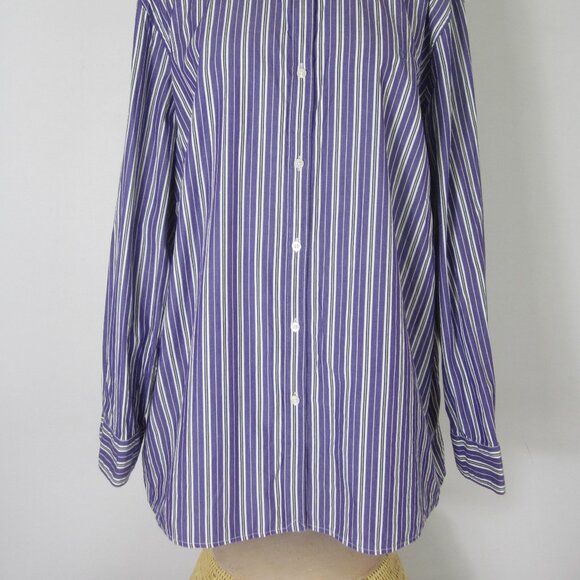 Chaps Womens Plus 3X Purple Striped Long Sleeve Button Blouse Shirt Cotton - Picture 10 of 10